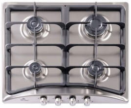 Газовая варочная панель De luxe 5840.00 гмв - 052ЧР 58 см, 4 конфорки электроподжиг газконтроль, серебристый