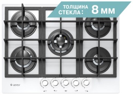 Газовая варочная панель Gefest ПВГ 2342 К12 70 см, 5 конфорок электроподжиг газконтроль, белый
