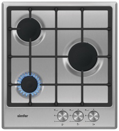 Газовая варочная панель Simfer H45V30M416 44 см, 3 конфорки электроподжиг, серебристый