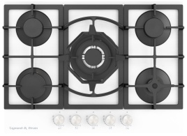 Газовая варочная панель Zigmund & Shtain M 26.7 W 69 см, 5 конфорок электроподжиг газконтроль, белый
