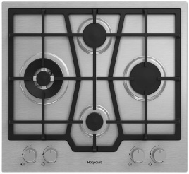 Газовая варочная панель Hotpoint HGMT 643 W IX 59 см, 4 конфорки электроподжиг газконтроль, серебристый