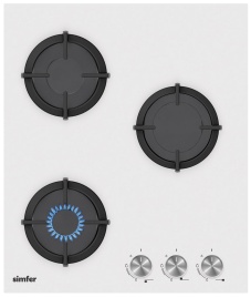 Газовая варочная панель Simfer H45N30W416 44 см, 3 конфорки электроподжиг, белый