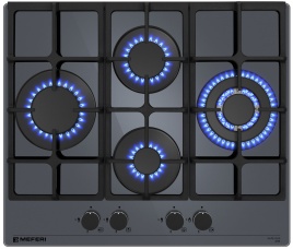 Газовая варочная панель Meferi MGH604GR GLASS ULTRA 60 см, 4 конфорки электроподжиг газконтроль, серый