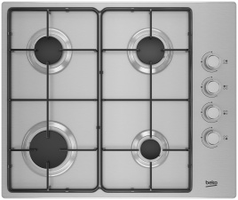 Газовая варочная панель Beko HIGG 641C3 SX 65 см, 4 конфорки электроподжиг газконтроль, серебристый