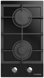 Газовая варочная панель Hyundai HHG 3235 BG 29 см, 2 конфорки электроподжиг, черный