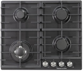 Газовая варочная панель Zigmund & Shtain G 20.6 B 20 см, 4 конфорки электроподжиг газконтроль, черный