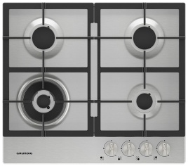 Газовая варочная панель Grundig GIGA 6234250 X 58 см, 4 конфорки электроподжиг газконтроль, серебристый