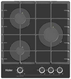 Газовая варочная панель Haier HHX-G53CNMB 45 см, 3 конфорки электроподжиг газконтроль, черный