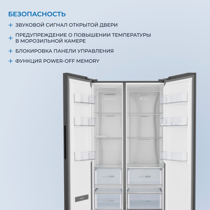 Холодильник Side-by-Side Zugel ZRSSI540XB No frost, черный фото 9