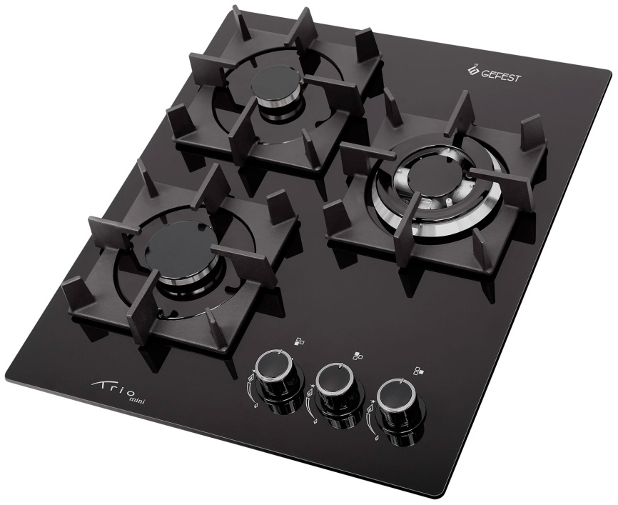 Газовая варочная панель Gefest ПВГ 2100-01 К33 45 см, 3 конфорки электроподжиг газконтроль, черный фото 2