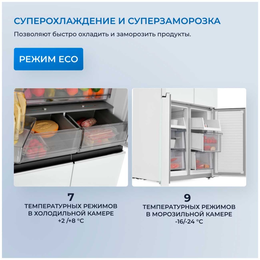 Многокамерный холодильник Zugel ZRCD430W No frost, белый фото 6