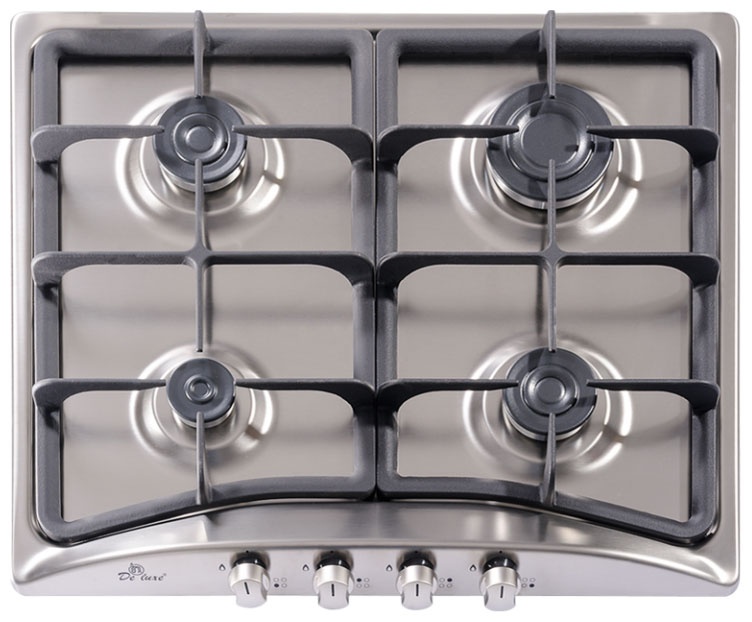 Газовая варочная панель De luxe 5840.00 гмв - 052ЧР 58 см, 4 конфорки электроподжиг газконтроль, серебристый фото 1