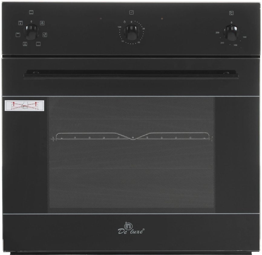Электрический духовой шкаф De luxe 6006.03 эшв - 033 59 см, 58 л, гриль и конвекция, черное стекло фото 1