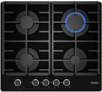 Газовая варочная панель Haier HHX-G64CNMB 58 см, 4 конфорки электроподжиг газконтроль, черный фото 1