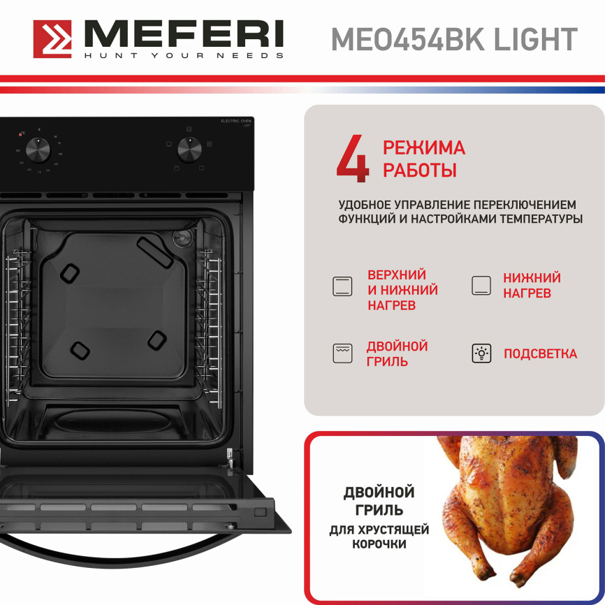 Электрический духовой шкаф Meferi MEO454BK LIGHT фото 10