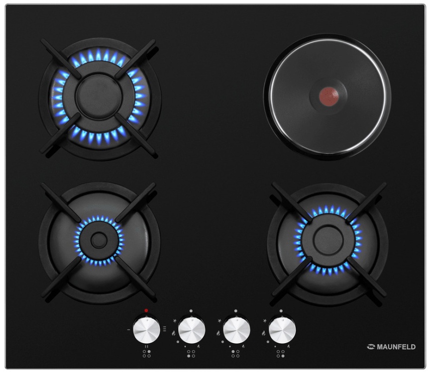 Комбинированная варочная панель Maunfeld EEHG.64.13 CB.KG 59 см, 4 конфорки электроподжиг газконтроль, черный фото 1