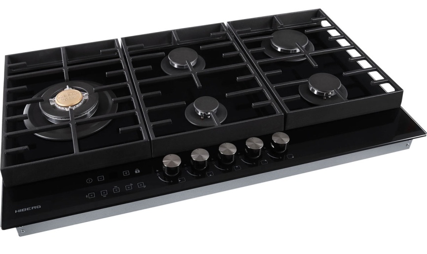 Газовая варочная панель Hiberg VM 9155 B 87 см, 5 конфорок электроподжиг газконтроль, черный фото 5