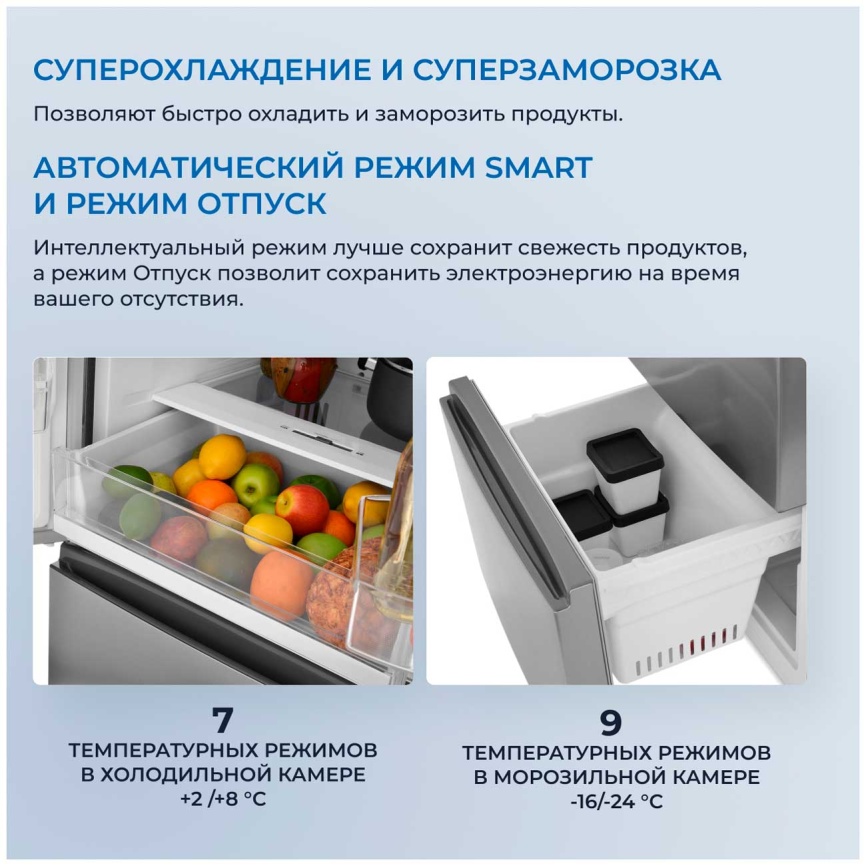 Многокамерный холодильник Zugel ZRFD361X No frost, серый металлик фото 5