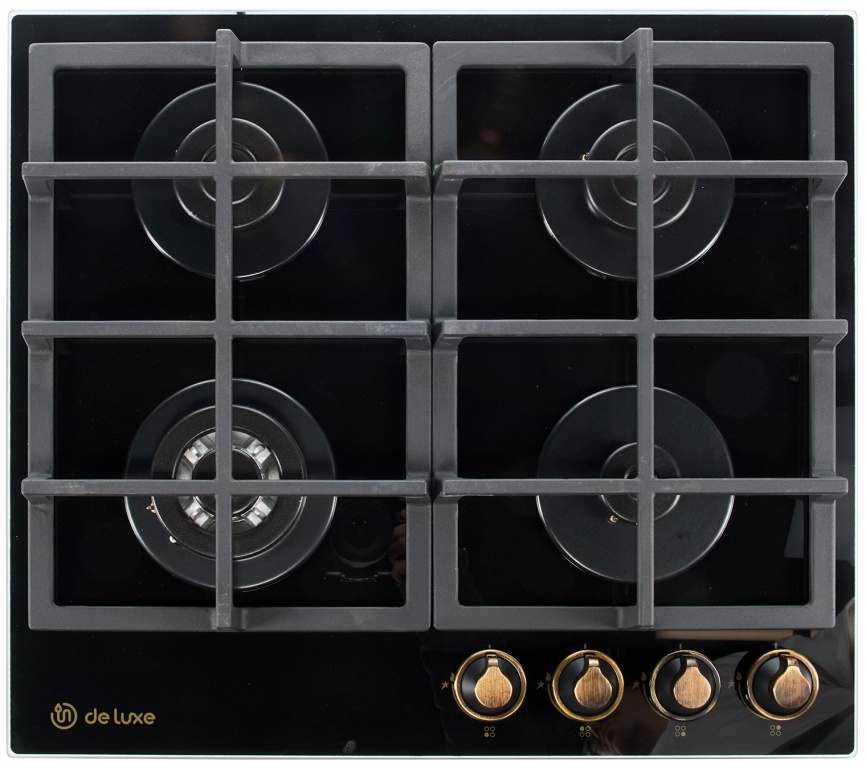 Газовая варочная панель De luxe GG4 750229F-TC-150 58 см, 4 конфорки электроподжиг газконтроль, черный фото 1