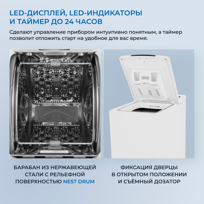 Стиральная машина Zugel ZWT712, LED-дисплей , загрузка 7 кг, белый фото 7