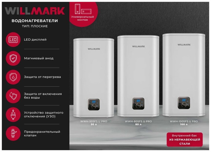 Водонагреватель накопительный Willmark WWH-100SFS U PRO, 100 л фото 3