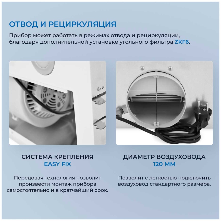 Вытяжка Zugel ZHI521W белая фото 6