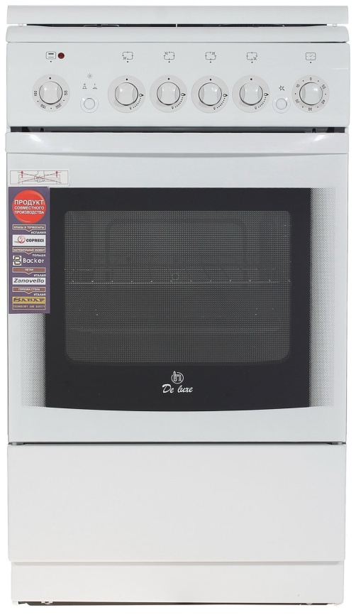 Комбинированная плита De luxe 506040.00 гэ 50 см, 54 л, 4 конфорки, белый фото 1