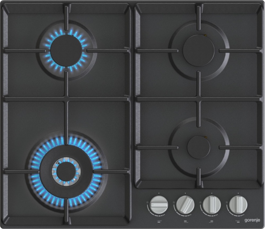 Газовая варочная панель Gorenje GW641EXB 60 см, 4 конфорки эмаль электроподжиг газконтроль, черный фото 1