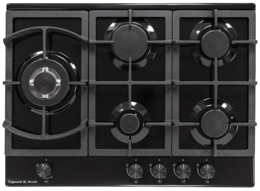 Газовая варочная панель Zigmund & Shtain G 14.7 B 69 см, 5 конфорок электроподжиг газконтроль, черный фото 1