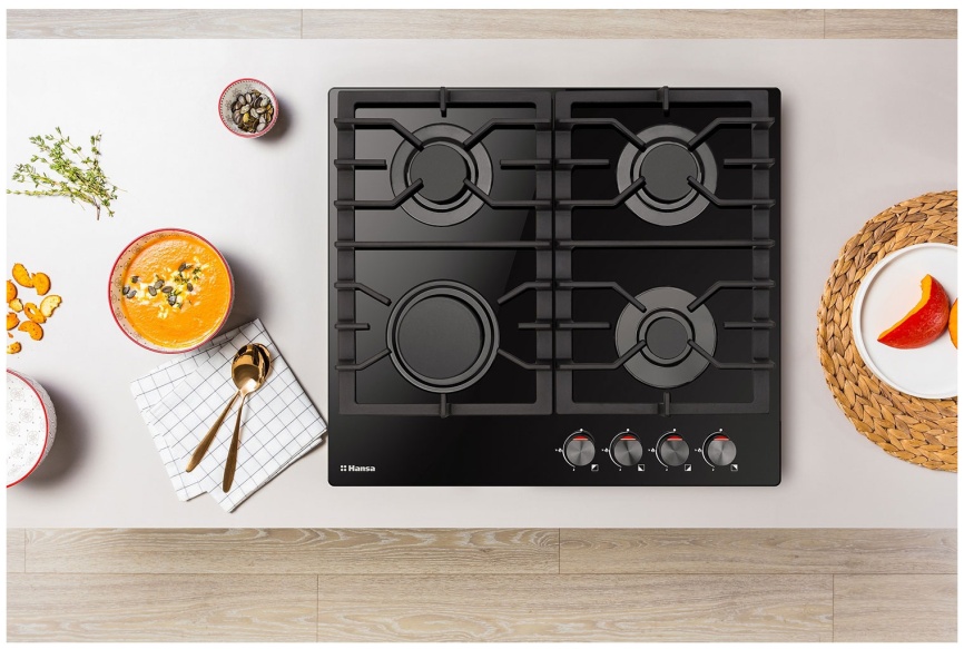 Газовая варочная панель Hansa BHKS610301 59 см, 4 конфорки электроподжиг газконтроль, черный фото 4