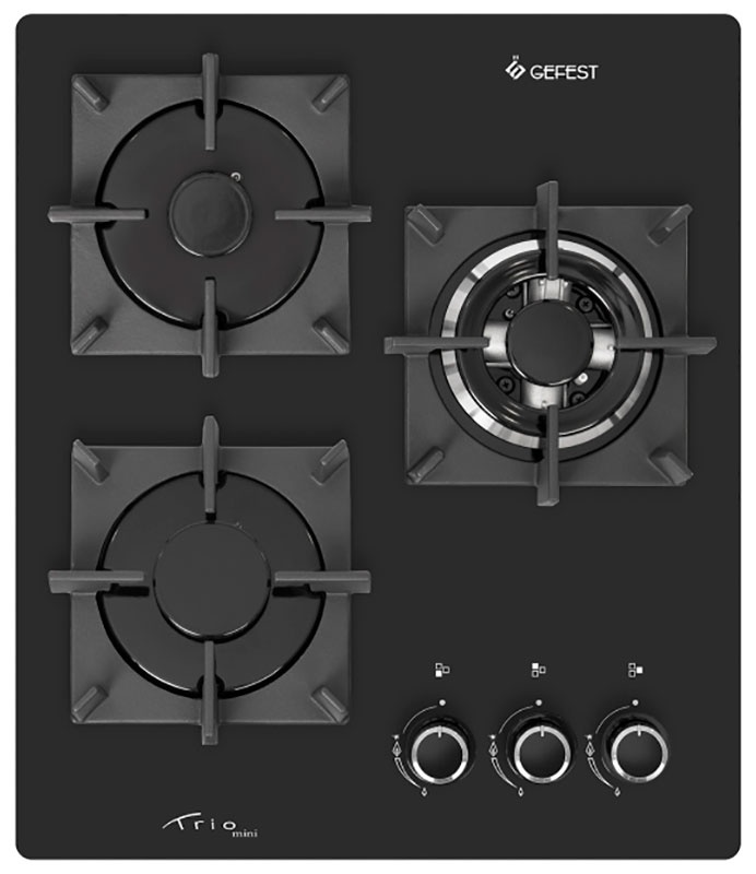 Газовая варочная панель Gefest ПВГ 2100-01 К33 45 см, 3 конфорки электроподжиг газконтроль, черный фото 1