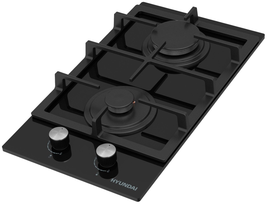 Газовая варочная панель Hyundai HHG 3235 BG 29 см, 2 конфорки электроподжиг, черный фото 4
