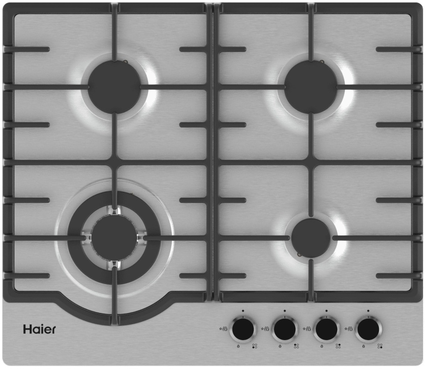 Газовая варочная панель Haier HHX-M64RFX 58 см, 4 конфорки электроподжиг газконтроль, серый металлик фото 1