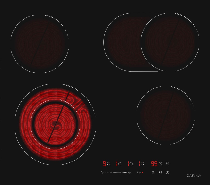 Электрическая варочная панель Darina 6P E328 B 59 см, 4 конфорки стеклокерамика, черный фото 7