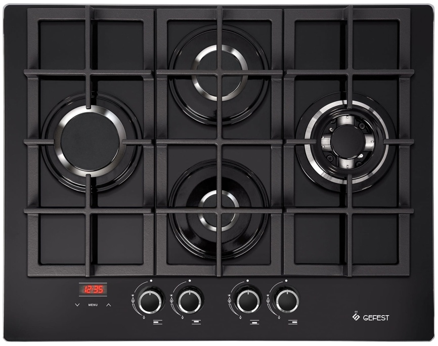 Газовая варочная панель Gefest ПВГ 2231-02 Р3 67 см, 4 конфорки закаленное стекло электроподжиг газконтроль, черный фото 1