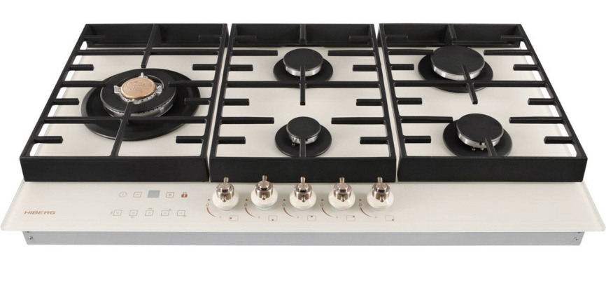 Газовая варочная панель Hiberg VM 9155 Y 87 см, 5 конфорок электроподжиг газконтроль, бежевый фото 3