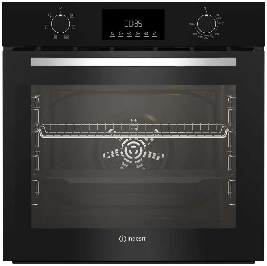 Электрический духовой шкаф Indesit IFE 3644 J BL 59 см, 72 л, гриль и конвекция, черный фото 1