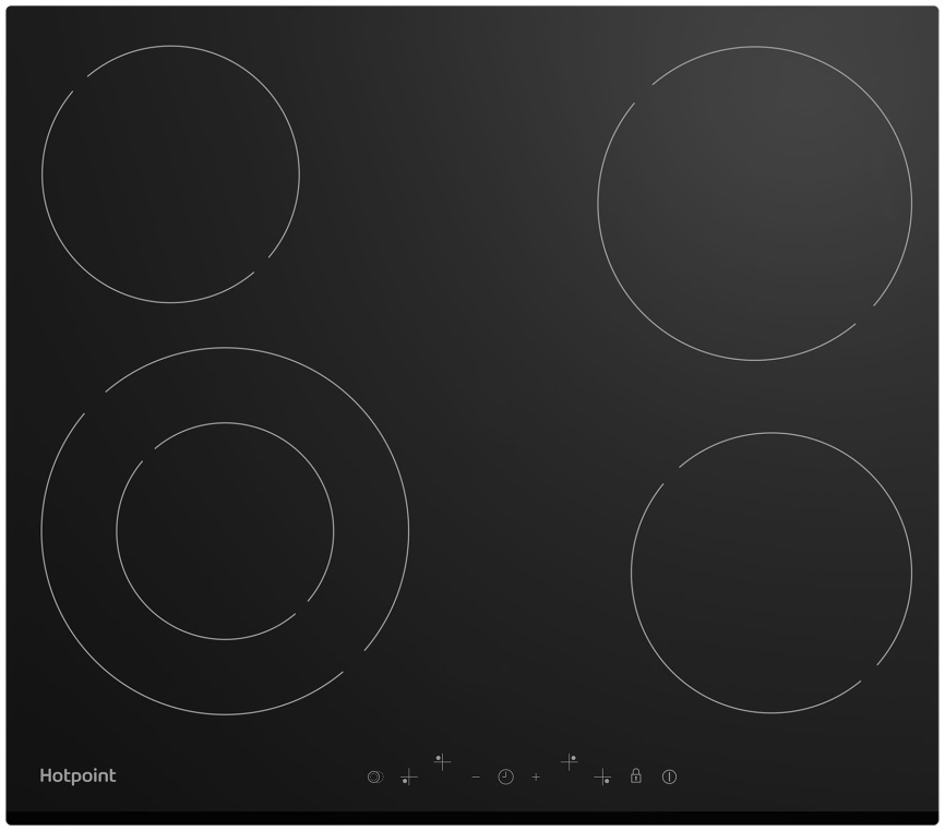 Электрическая варочная панель Hotpoint HR 6T2 B 59 см, 4 конфорки стеклокерамика, черный фото 1