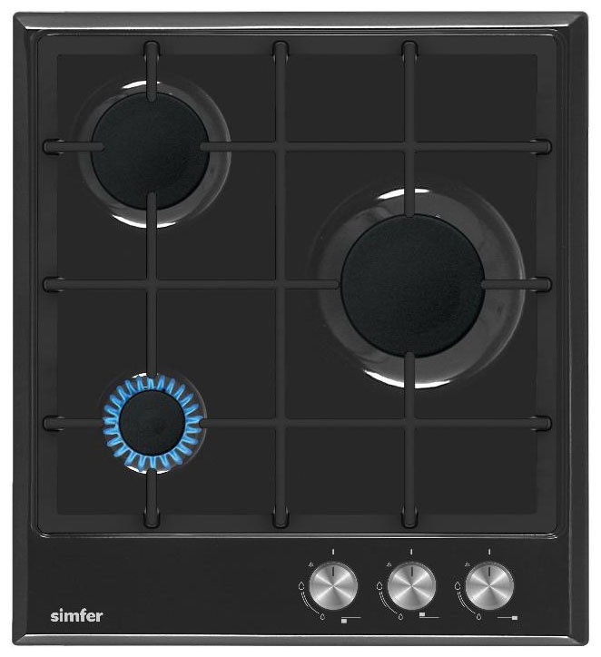 Газовая варочная панель Simfer H45V30B416 44 см, 3 конфорки электроподжиг, черный фото 1