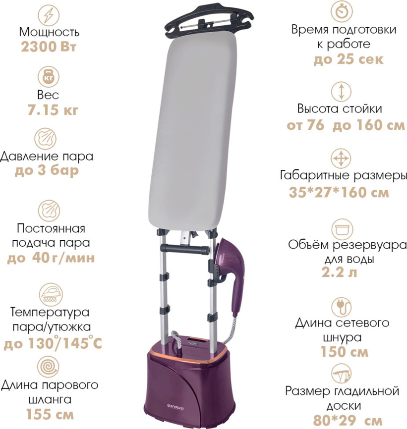 Отпариватель для одежды Endever Odyssey Q-17 (90837), фиолетовый фото 7