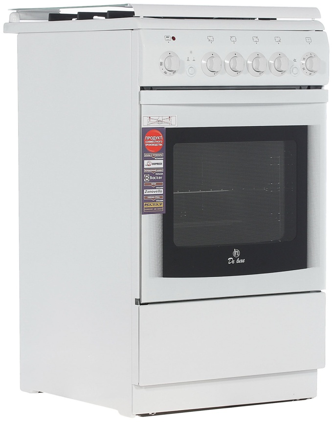Комбинированная плита De luxe 506040.00 гэ 50 см, 54 л, 4 конфорки, белый фото 2