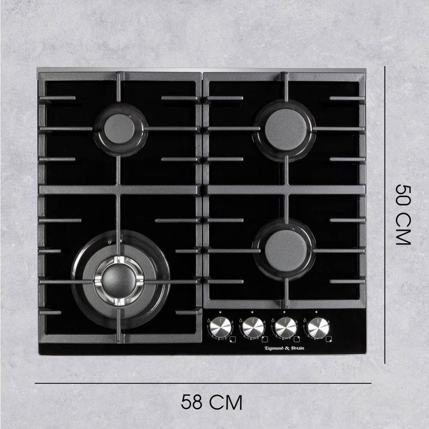 Газовая варочная панель Zigmund & Shtain M 28.6 B 28 см, 4 конфорки электроподжиг газконтроль, черный фото 11