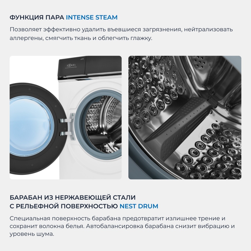 Стиральная машина Zugel ZWF10141I 10 кг, белый фото 6