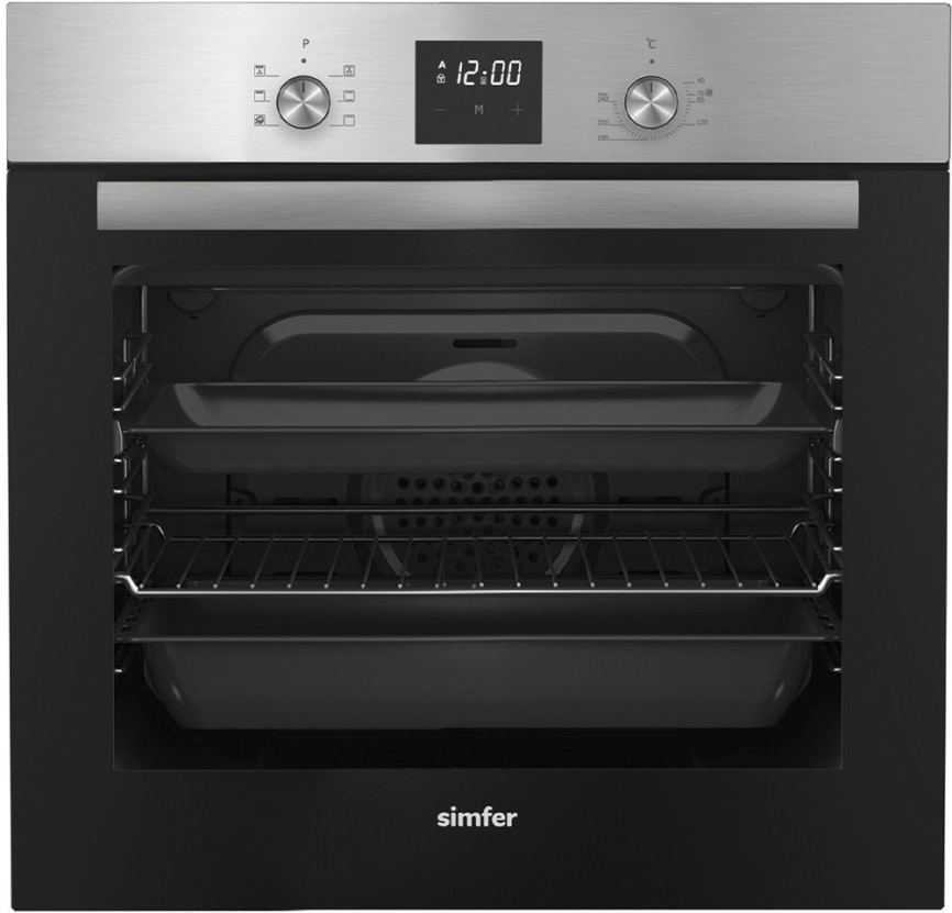 Электрический духовой шкаф Simfer B6EM56016 59 см, 58 л, гриль и конвекция, черное стекло фото 1