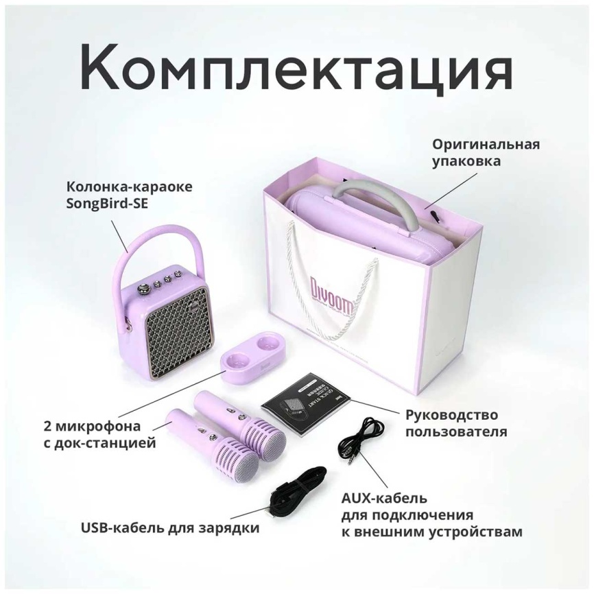 Портативная колонка с двумя микрофонами Divoom Songbird-SE, лавандовый фото 12