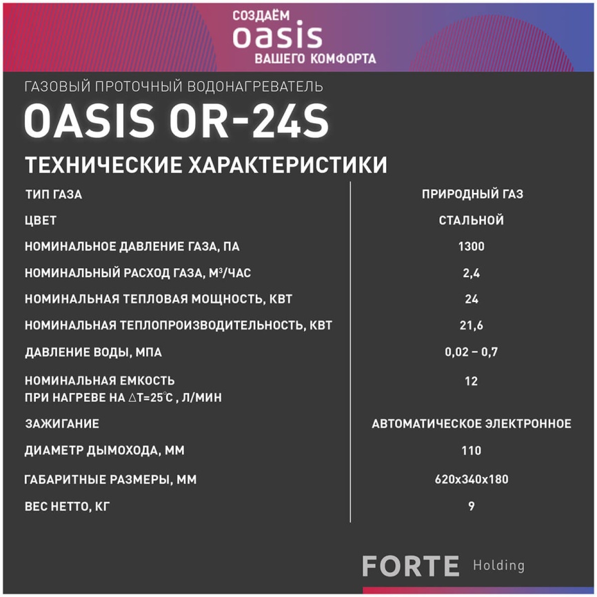 Газовый водонагреватель Oasis OR-24 S стальной фото 10