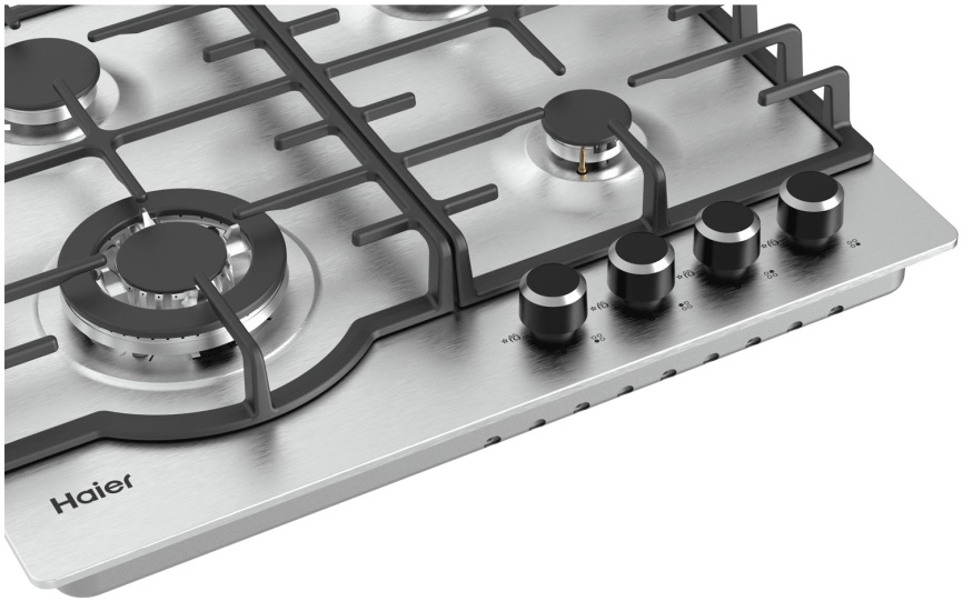 Газовая варочная панель Haier HHX-M64RFX 58 см, 4 конфорки электроподжиг газконтроль, серый металлик фото 3