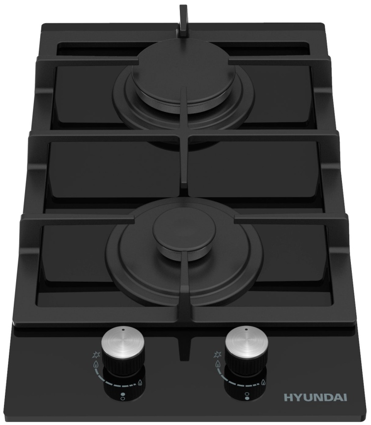 Газовая варочная панель Hyundai HHG 3235 BG 29 см, 2 конфорки электроподжиг, черный фото 2
