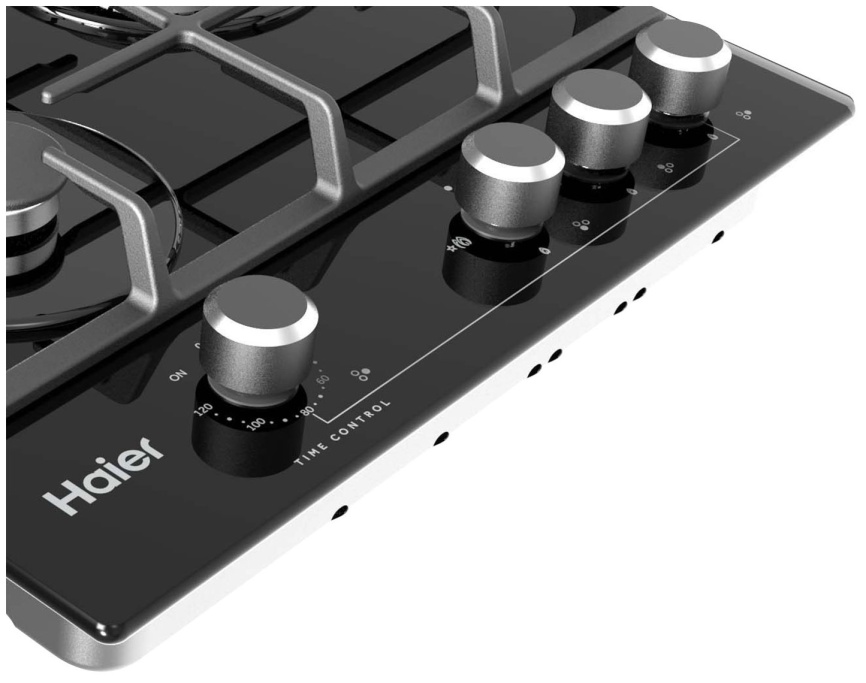 Газовая варочная панель Haier HHX-G53CNMB 45 см, 3 конфорки электроподжиг газконтроль, черный фото 4