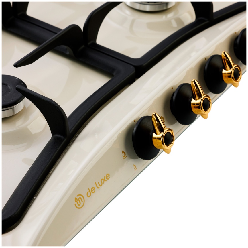 Газовая варочная панель De luxe 5840.00 гмв - 050ЧР 58 см, 4 конфорки электроподжиг газконтроль, бежевый фото 4